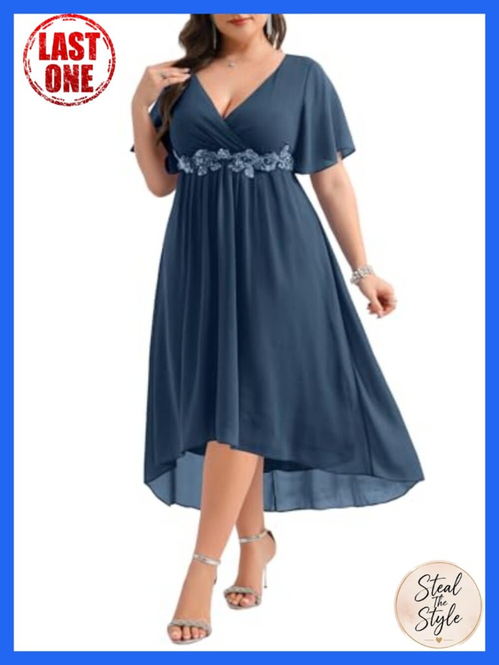 Plus Size Chiffon Dress High Low V-Neck Formal Wedding Guest Midi A-Line Short